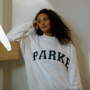 Parke White and Navy Mockneck Sweatshirt Size S/M